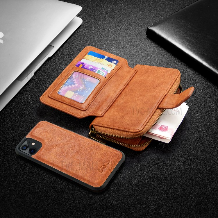 Zipper Wallet Design Leather Phone Protective Cover Shell for iPhone 11 6.1-inch - Brown-8
