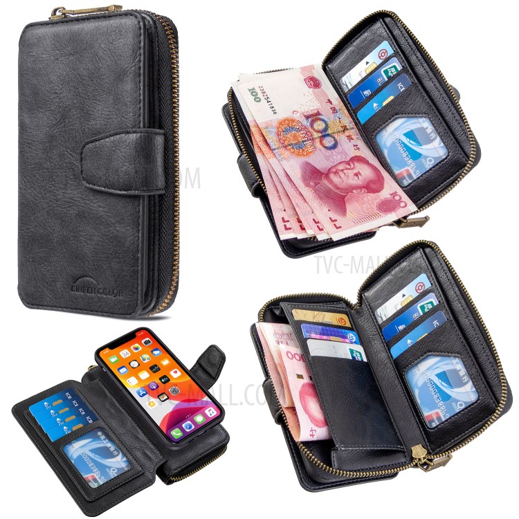 Zipper Wallet Design Leather Phone Protective Cover Shell for iPhone 11 Pro Max 6.5-inch - Black-1