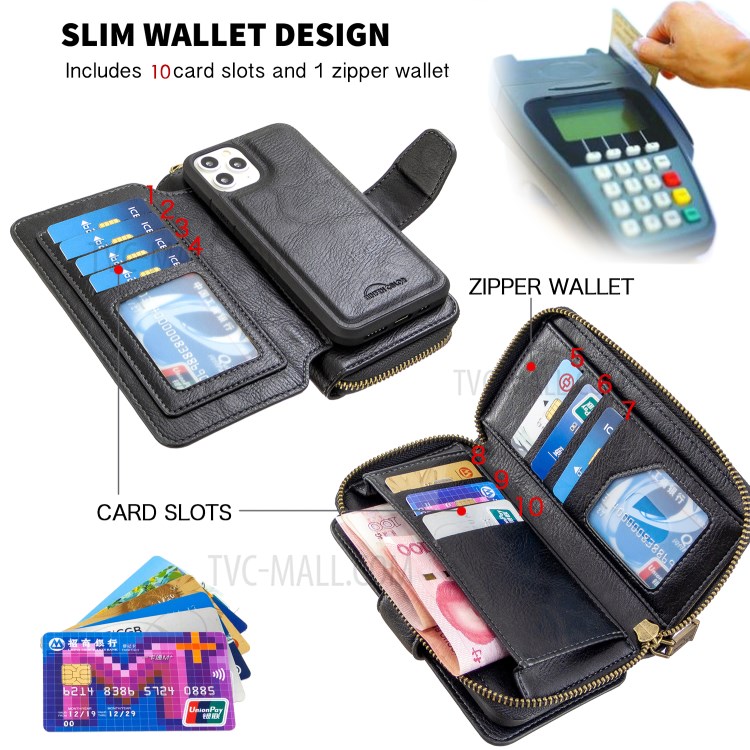 Zipper Wallet Design Leather Phone Protective Cover Shell for iPhone 11 Pro Max 6.5-inch - Black-5