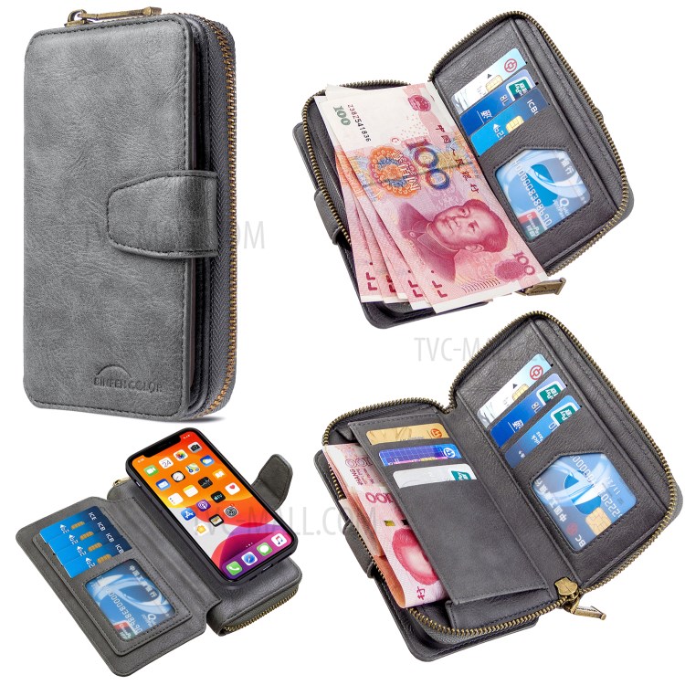 Zipper Wallet Design Leather Phone Protective Cover Shell for iPhone 11 Pro Max 6.5-inch - Grey-1