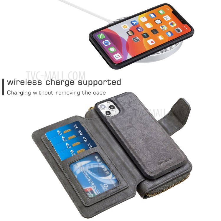 Zipper Wallet Design Leather Phone Protective Cover Shell for iPhone 11 Pro Max 6.5-inch - Grey-3