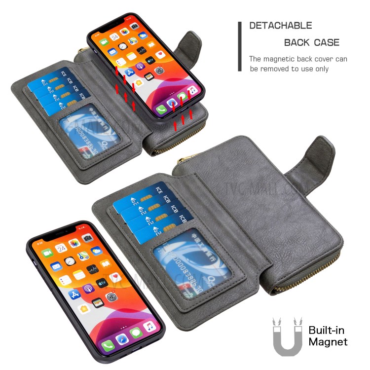 Zipper Wallet Design Leather Phone Protective Cover Shell for iPhone 11 Pro Max 6.5-inch - Grey-4