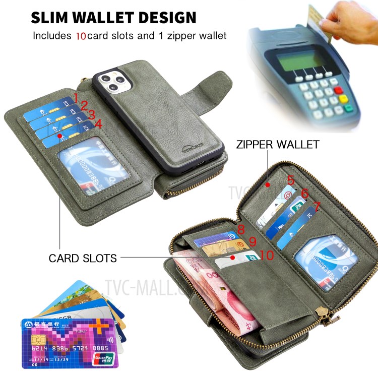 Zipper Wallet Design Leather Phone Protective Cover Shell for iPhone 11 Pro Max 6.5-inch - Green-4