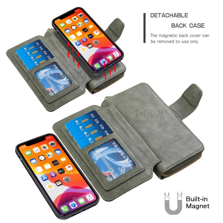 Zipper Wallet Design Leather Phone Protective Cover Shell for iPhone 11 Pro Max 6.5-inch - Green-5