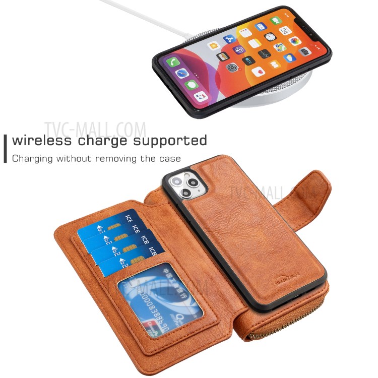 Zipper Wallet Design Leather Phone Protective Cover Shell for iPhone 11 Pro Max 6.5-inch - Brown-3