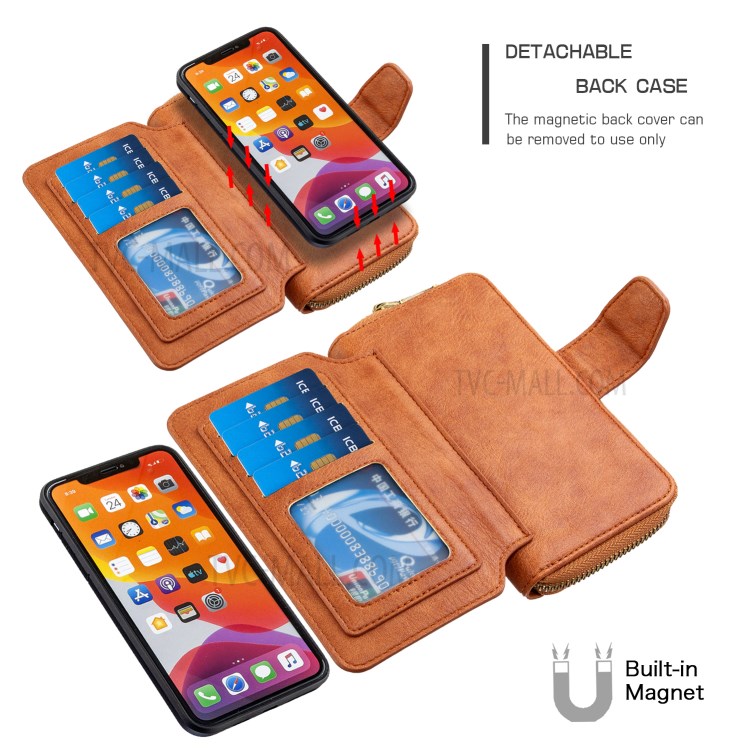 Zipper Wallet Design Leather Phone Protective Cover Shell for iPhone 11 Pro Max 6.5-inch - Brown-4