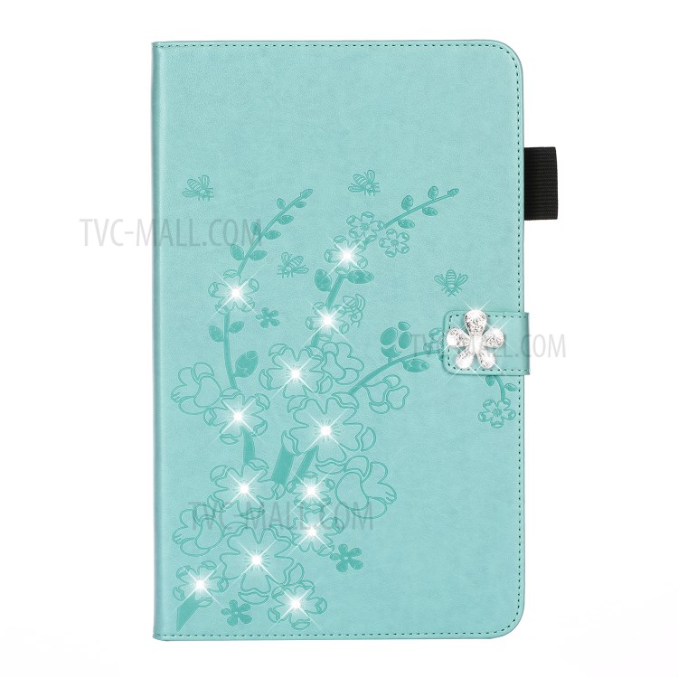 Imprint Flower Rhinestone Decor Wallet Leather Stand Tablet Case for iPad Pro 11-inch (2020)/(2018) - Cyan-1