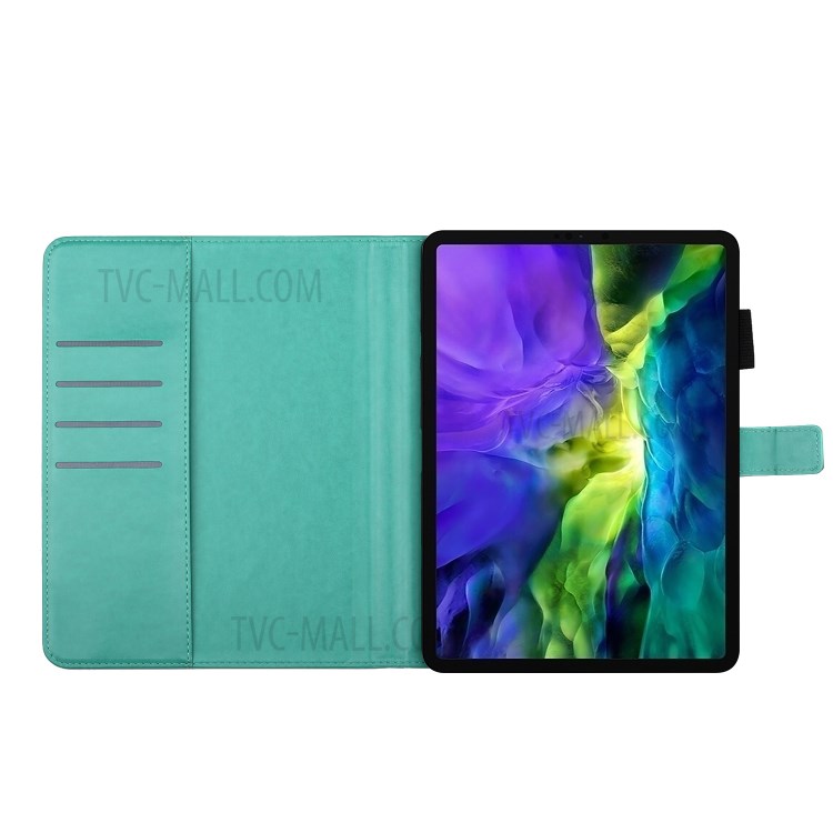 Imprint Flower Rhinestone Decor Wallet Leather Stand Tablet Case for iPad Pro 11-inch (2020)/(2018) - Cyan-4