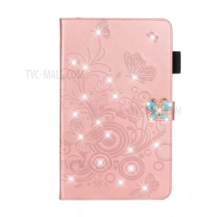 Imprint Flower Butterfly Rhinestone Decor Wallet Leather Tablet Shell for iPad Pro 11-inch (2020)/(2018) - Rose Gold-5