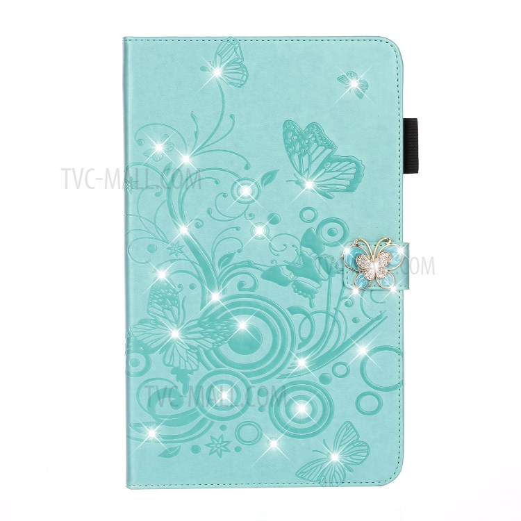 Imprint Flower Butterfly Rhinestone Decor Wallet Leather Tablet Shell for iPad Pro 11-inch (2020)/(2018) - Cyan-1