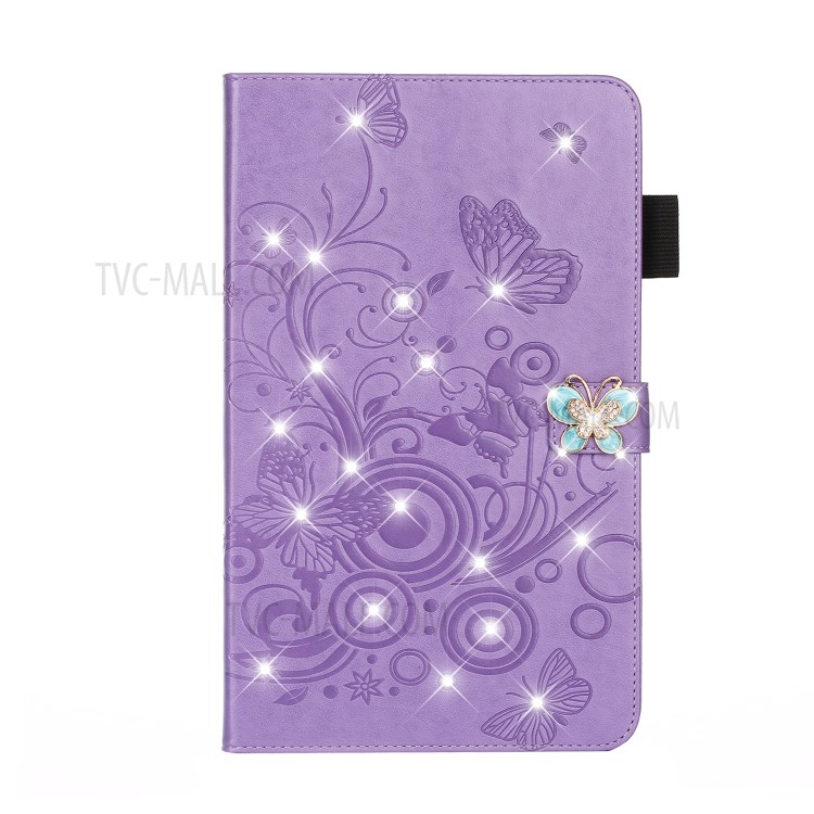 Imprint Flower Butterfly Rhinestone Decor Wallet Leather Tablet Shell for iPad Pro 11-inch (2020)/(2018) - Purple-1