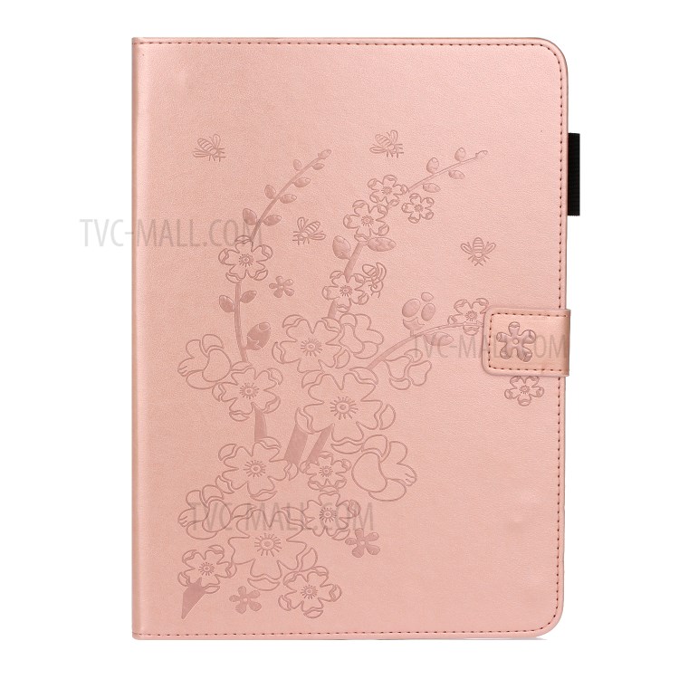 Imprint Plum Blossom Leather Wallet Stand Tablet Case for iPad Pro 11-inch (2020)/(2018) - Rose Gold-2