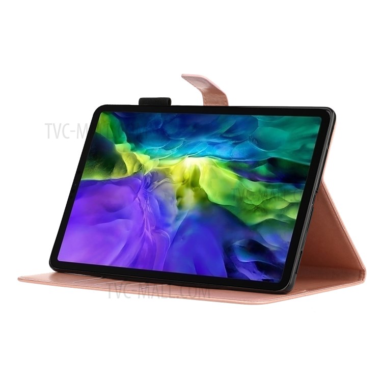 Imprint Plum Blossom Leather Wallet Stand Tablet Case for iPad Pro 11-inch (2020)/(2018) - Rose Gold-4