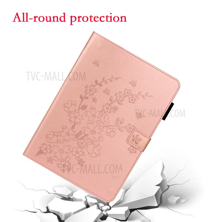 Imprint Plum Blossom Leather Wallet Stand Tablet Case for iPad Pro 11-inch (2020)/(2018) - Rose Gold-7