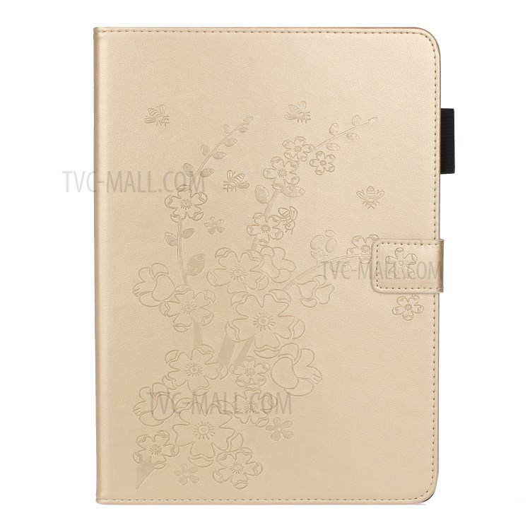 Imprint Plum Blossom Leather Wallet Stand Tablet Case for iPad Pro 11-inch (2020)/(2018) - Gold-1