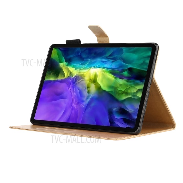 Imprint Plum Blossom Leather Wallet Stand Tablet Case for iPad Pro 11-inch (2020)/(2018) - Gold-3