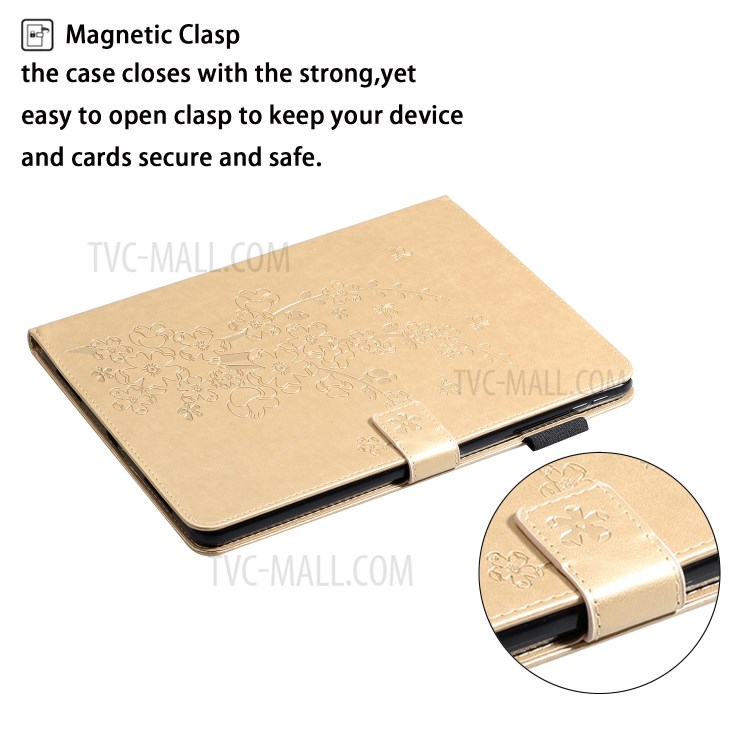 Imprint Plum Blossom Leather Wallet Stand Tablet Case for iPad Pro 11-inch (2020)/(2018) - Gold-5
