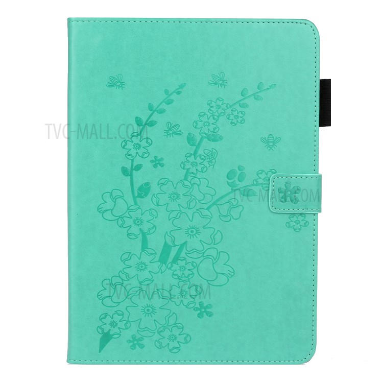 Imprint Plum Blossom Leather Wallet Stand Tablet Case for iPad Pro 11-inch (2020)/(2018) - Cyan-1