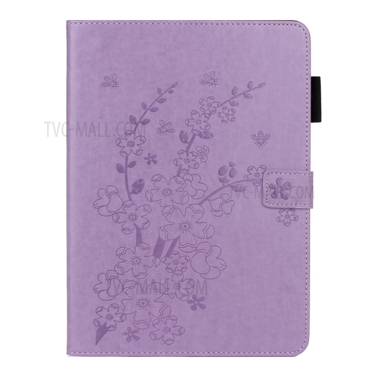 Imprint Plum Blossom Leather Wallet Stand Tablet Case for iPad Pro 11-inch (2020)/(2018) - Purple-1
