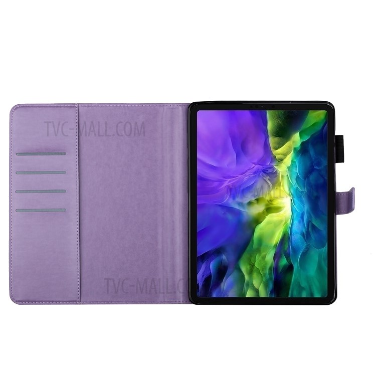 Imprint Plum Blossom Leather Wallet Stand Tablet Case for iPad Pro 11-inch (2020)/(2018) - Purple-4
