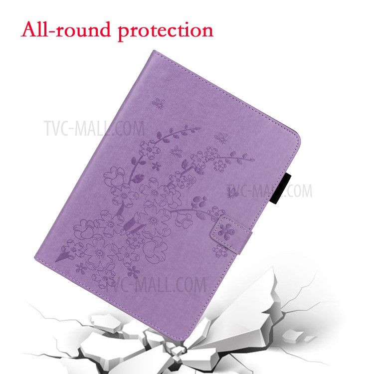 Imprint Plum Blossom Leather Wallet Stand Tablet Case for iPad Pro 11-inch (2020)/(2018) - Purple-5