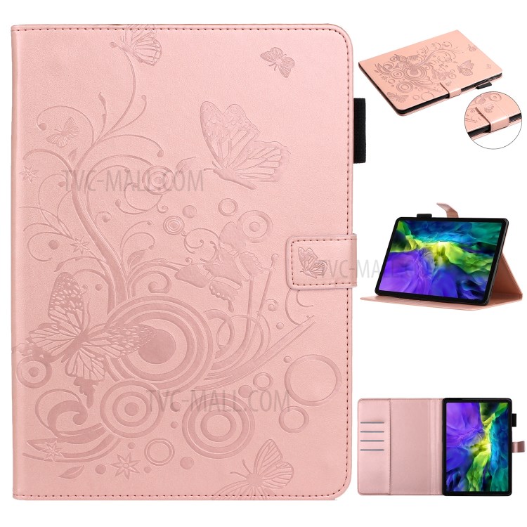 Mentions Légales Couverture Tablette Porte-monnaie En Cuir Fleur Papillon Pour IPad Pro 11 Pouces (2020) / (2018) - Or Rose-1