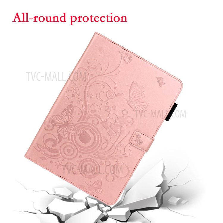 Imprint Butterfly Flower Leather Wallet Tablet Cover for iPad Pro 11-inch (2020)/(2018) - Rose Gold-6