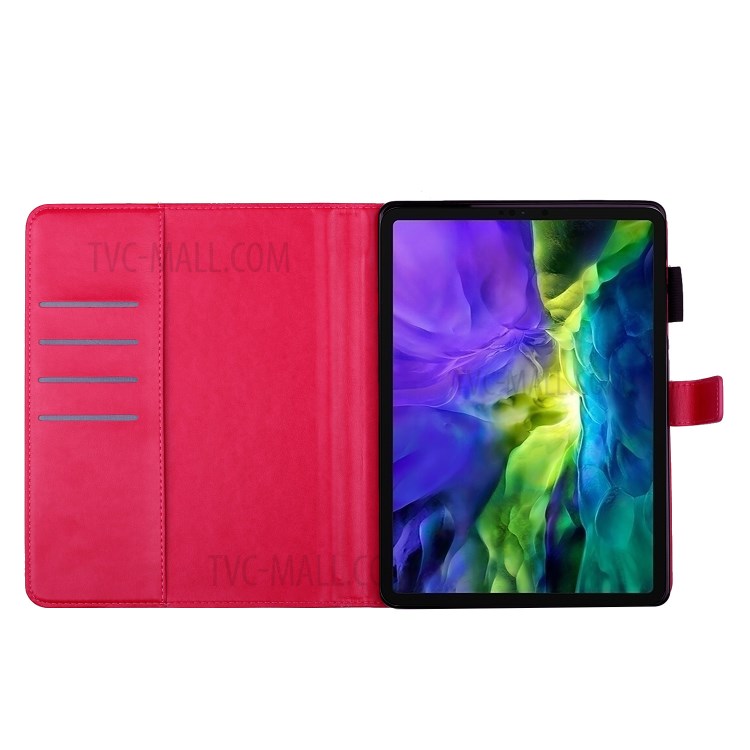 Imprint Butterfly Flower Leather Wallet Tablet Cover for iPad Pro 11-inch (2020)/(2018) - Red-4