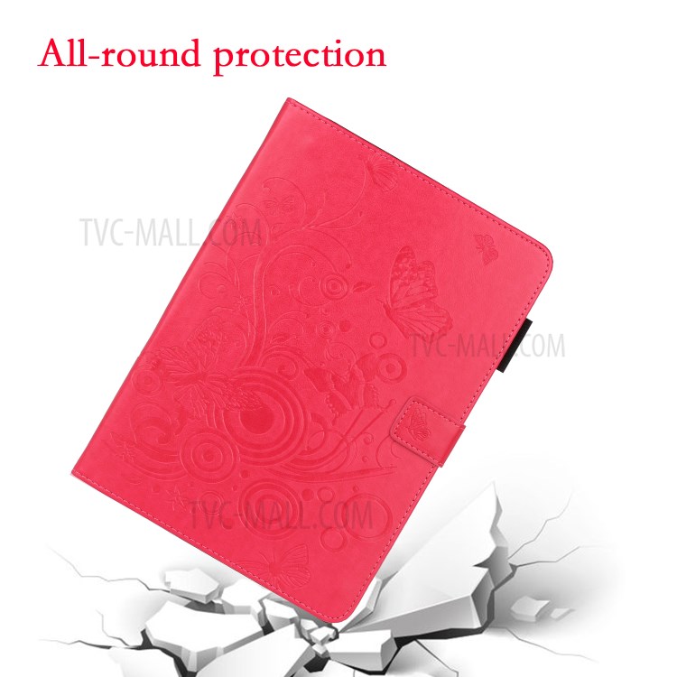 Imprint Butterfly Flower Leather Wallet Tablet Cover for iPad Pro 11-inch (2020)/(2018) - Red-6