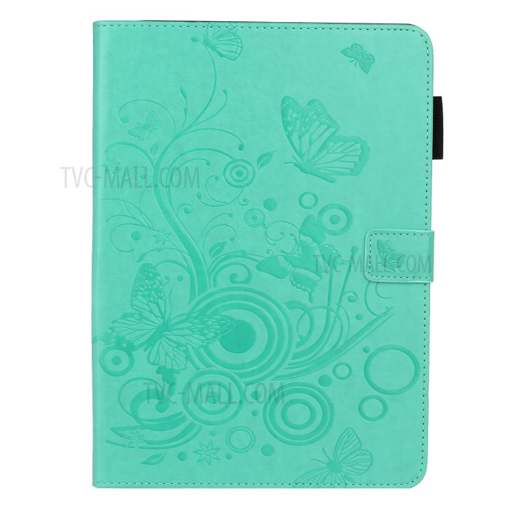 Imprint Butterfly Flower Leather Wallet Tablet Cover for iPad Pro 11-inch (2020)/(2018) - Cyan-1