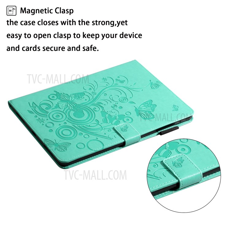 Imprint Butterfly Flower Leather Wallet Tablet Cover for iPad Pro 11-inch (2020)/(2018) - Cyan-5