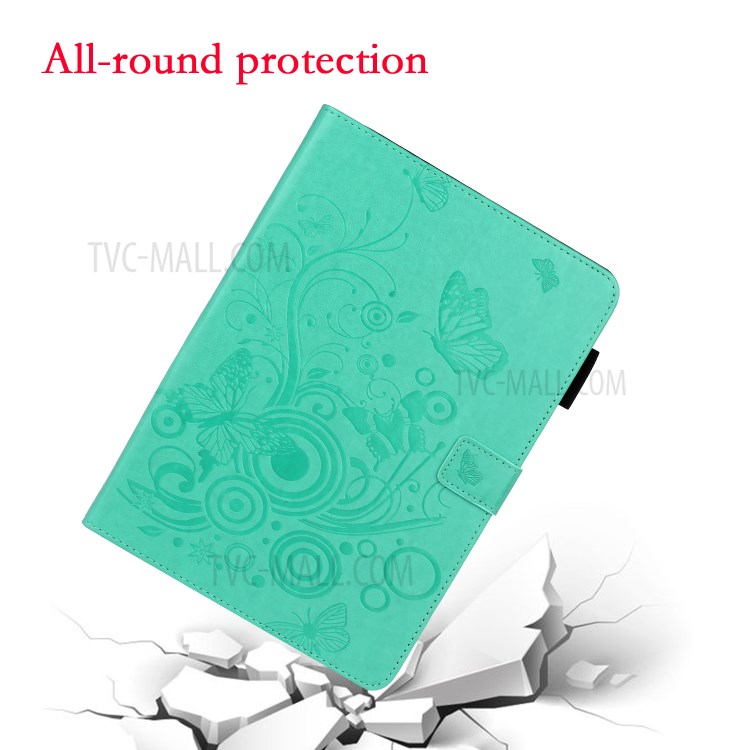 Imprint Butterfly Flower Leather Wallet Tablet Cover for iPad Pro 11-inch (2020)/(2018) - Cyan-6