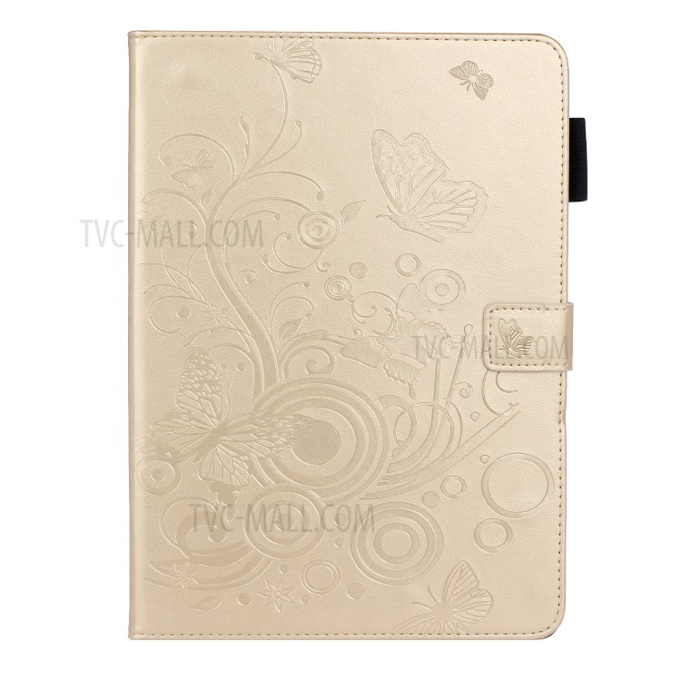 Imprint Butterfly Flower Leather Wallet Tablet Cover for iPad Pro 11-inch (2020)/(2018) - Gold-1