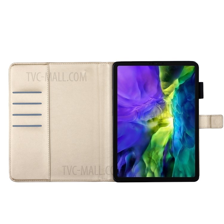 Imprint Butterfly Flower Leather Wallet Tablet Cover for iPad Pro 11-inch (2020)/(2018) - Gold-4