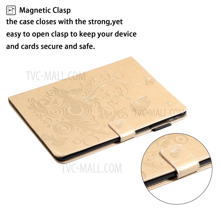 Imprint Butterfly Flower Leather Wallet Tablet Cover for iPad Pro 11-inch (2020)/(2018) - Gold-5