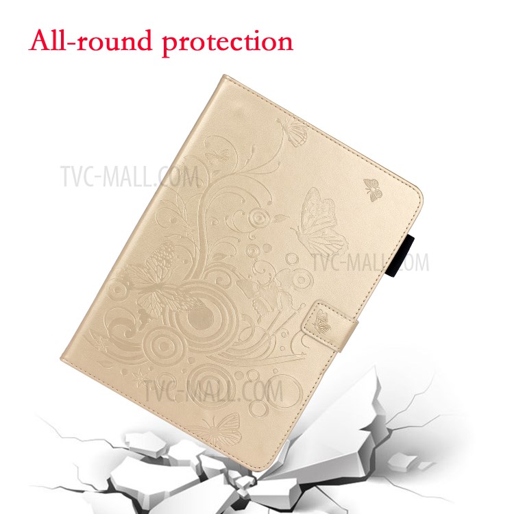 Imprint Butterfly Flower Leather Wallet Tablet Cover for iPad Pro 11-inch (2020)/(2018) - Gold-6