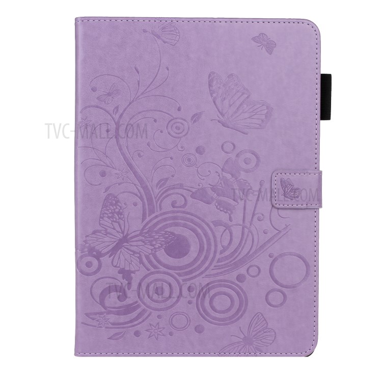 Imprint Butterfly Flower Leather Wallet Tablet Cover for iPad Pro 11-inch (2020)/(2018) - Purple-1