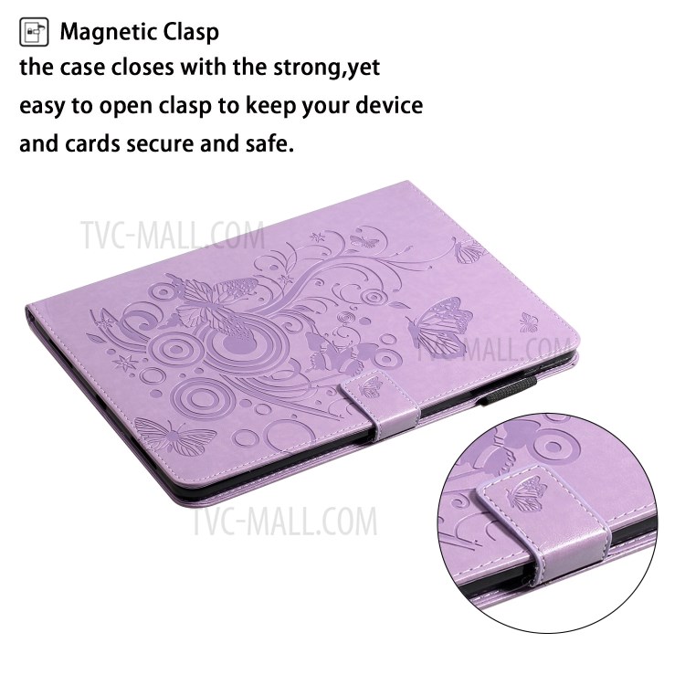 Imprint Butterfly Flower Leather Wallet Tablet Cover for iPad Pro 11-inch (2020)/(2018) - Purple-5