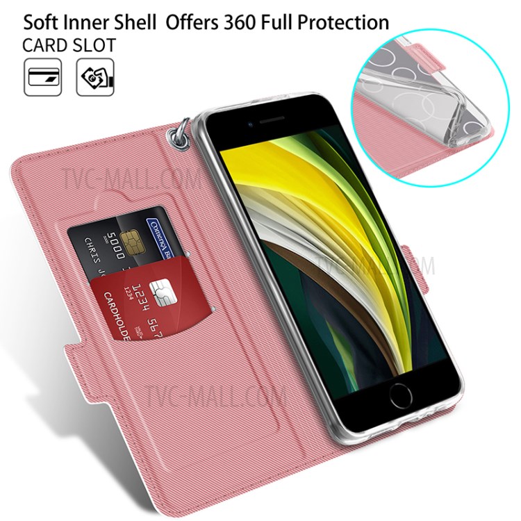 BAIYU Series Leather Unique Shell for iPhone SE (2nd Generation) / 8 / 7 4.7-inch - Pink-4