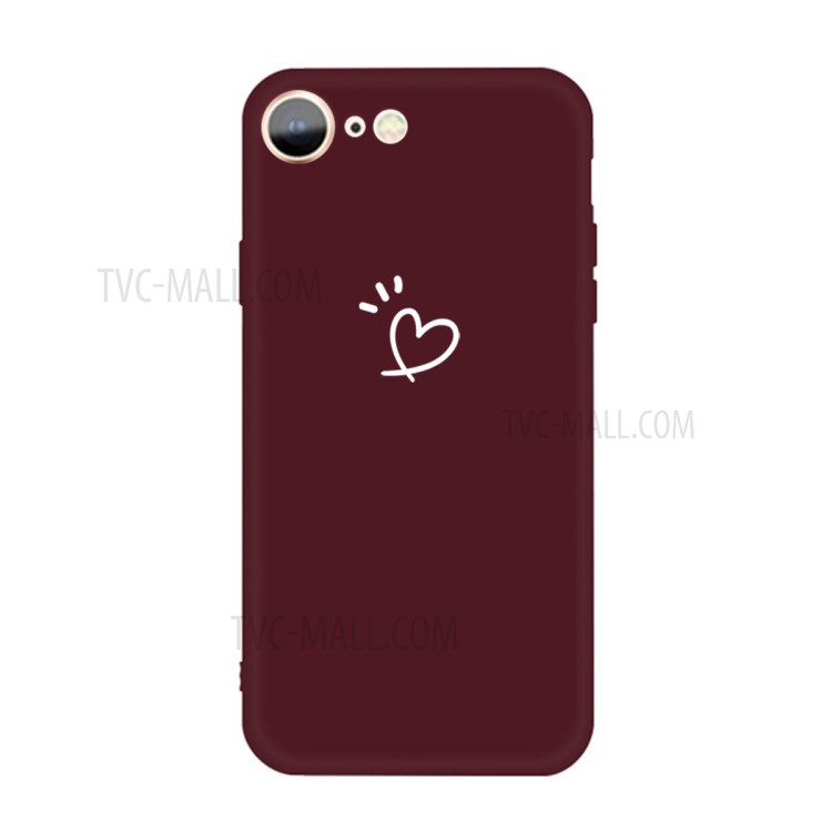 Love Heart Pattern Printing Matte TPU Back Case for iPhone SE (2nd Generation) / iPhone 8 / iPhone 7 - Wine Red-1