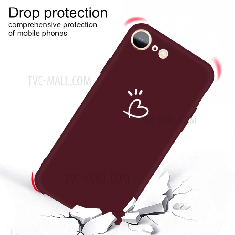 Love Heart Pattern Printing Matte TPU Back Case for iPhone SE (2nd Generation) / iPhone 8 / iPhone 7 - Wine Red-2