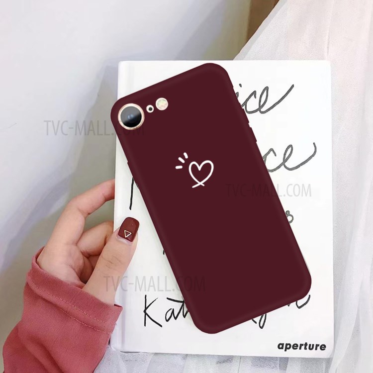 Love Heart Pattern Printing Matte TPU Back Case for iPhone SE (2nd Generation) / iPhone 8 / iPhone 7 - Wine Red-4
