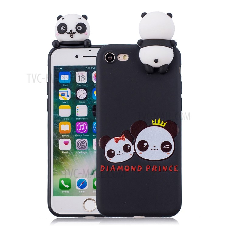 3D Doll Decor Soft TPU Phone Case for iPhone 7/8/SE (2nd Generation) - Couple Panda-1