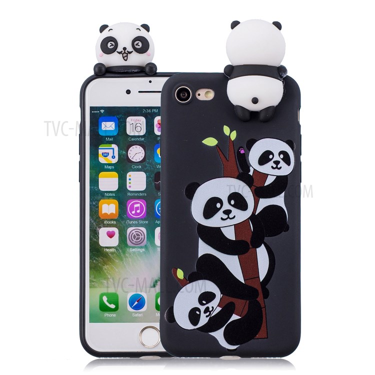 3D Doll Decor Soft TPU Phone Case for iPhone 7/8/SE (2nd Generation) - Three Pandas-1