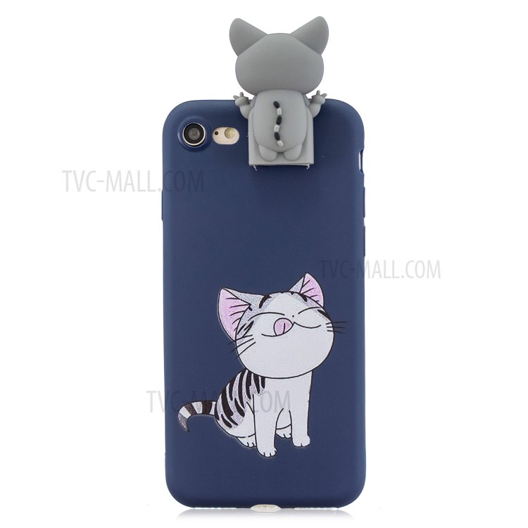 Foldable 3D Animal Doll Kickstand Pattern Printing TPU Case for iPhone 7/8/SE (2nd Generation) - Cat-2