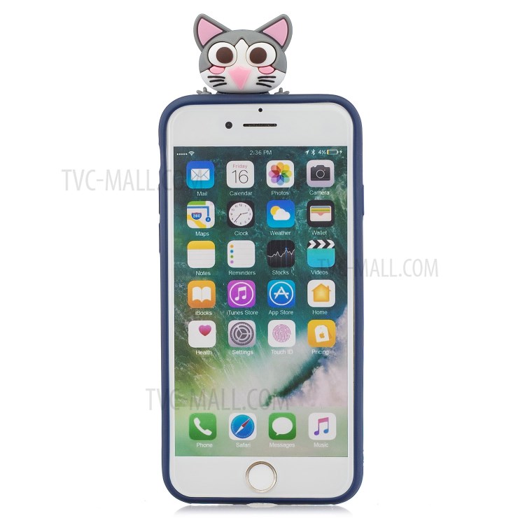 Foldable 3D Animal Doll Kickstand Pattern Printing TPU Case for iPhone 7/8/SE (2nd Generation) - Cat-3