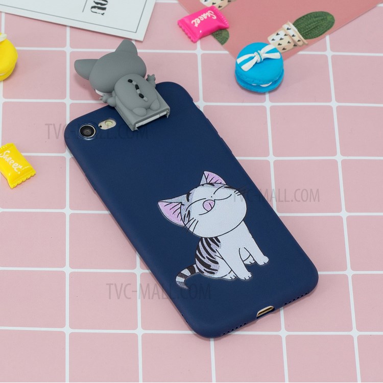 Foldable 3D Animal Doll Kickstand Pattern Printing TPU Case for iPhone 7/8/SE (2nd Generation) - Cat-7