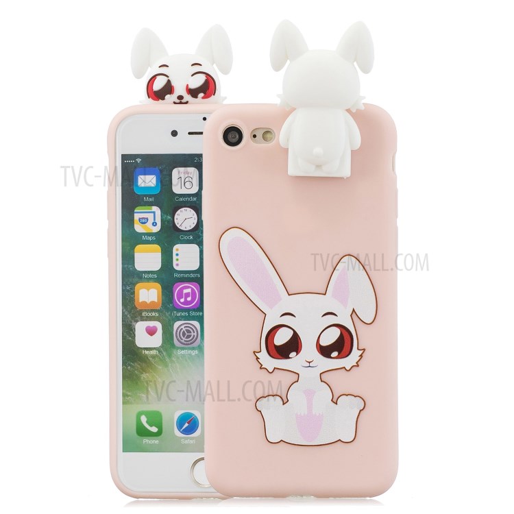 Foldable 3D Animal Doll Kickstand Pattern Printing TPU Case for iPhone 7/8/SE (2nd Generation) - Rabbit-1