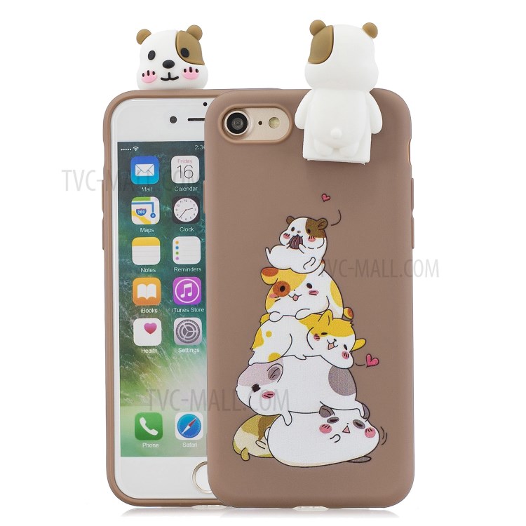 Foldable 3D Animal Doll Kickstand Pattern Printing TPU Case for iPhone 7/8/SE (2nd Generation) - Dogs-1