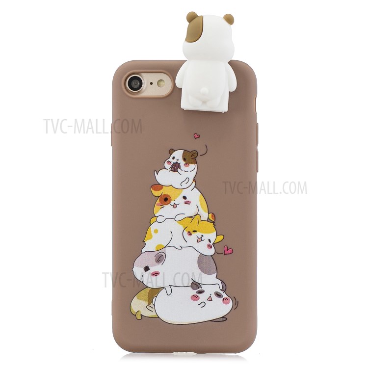 Foldable 3D Animal Doll Kickstand Pattern Printing TPU Case for iPhone 7/8/SE (2nd Generation) - Dogs-2